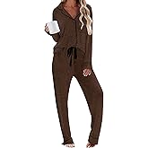 HNG Pajamas for Women Set 2 Piece Pj Set Long Sleeve Button Up Lounge Sets Sleepwear with Pockets XS-XXL