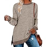 WELINCO Womens Crewneck Pullovers Color Block Long Sleeve Side Split Tunic Tops