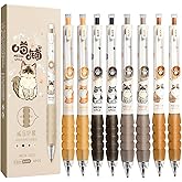 JUNJAKU 8 Pcs Cat Pens, Cute Retractable Gel Pens Cartoon Pen 0.5mm Black Ink Writing Pen Kawaii Gifts for Student Back to School (8-pack cat pen)