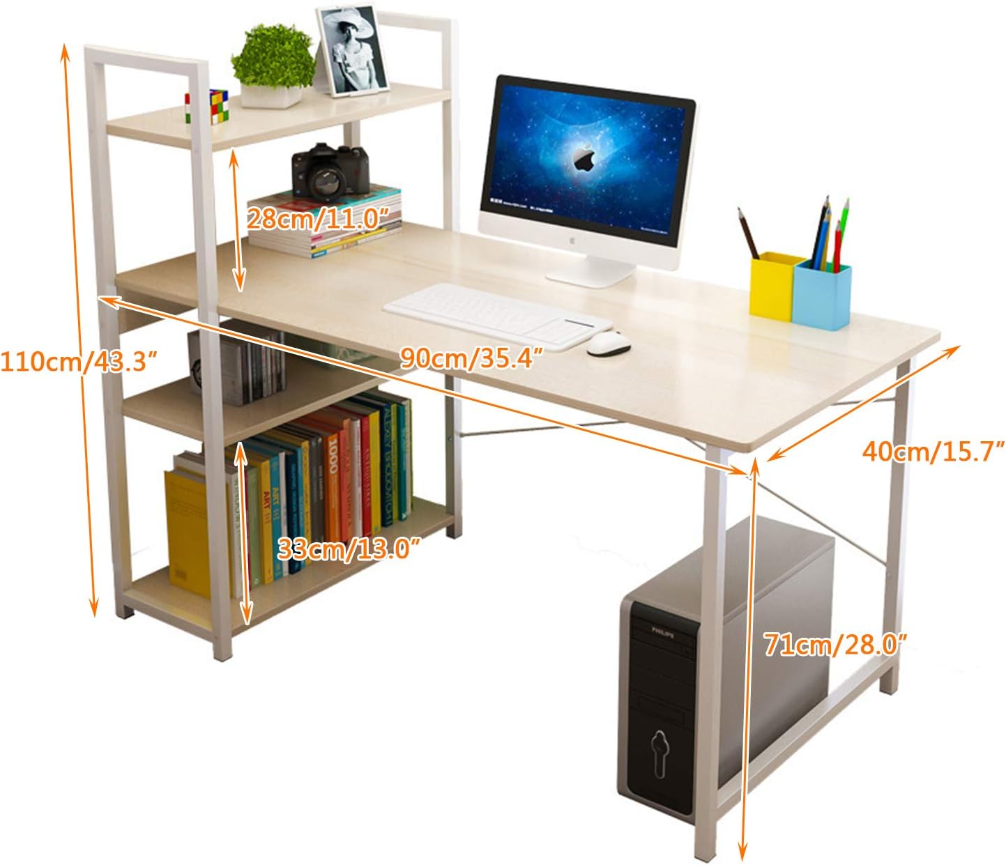 Power Computer Table Anmas Power Computer Desk with 4 Shelves,PC Laptop Table Home Office ...
