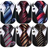Barry.Wang 6 PCS Men Ties Set Silk Business Fashion Woven Necktie Handkerchief Cufflinks Paisley Stripe Wedding Party