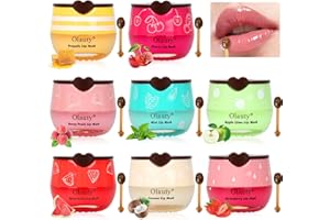 MINFEI Bee Lip Balm Honey Pot,8PCS Lip Mask Overnight,Hydrating Prevention Dry and Cracked Lip Scrubs Exfoliator Lip Care,Moisturizing Lip Sleeping Mask Reduces Lip Lines