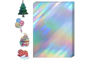 WANGHENG 36 Sheets Holographic Sticker Paper,Holographic Laminate Sheets,A4 Size Clear Vinyl Sticker Sheets Self-Adhesive Rainbow Overlay Sheets,11.7 x 8.3 Inches（Laser）
