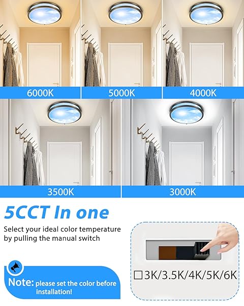 OYKYOHEI 2 PACK 24W LED CEILING LIGHTS FOR OFFICE HALLWAY BEDROOM, 12 INCH DIMMABLE FLUSH MOUNT LED CEILING LIGHT FIXTURE, 6500K/5000K/4000K/3500K/3000K ADJUSTED MODERN LAMPS (CLOUD BLUE SKY COVER)