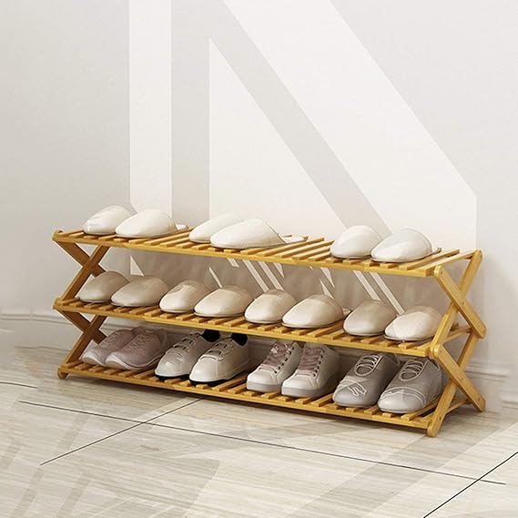 YALIXI Zapatero,Zapatero Plegable De Madera De Bambú De 3 Capas para El