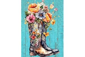 Miairivy Diamond Painting Kits for Adults-Flowers in Cowboy Boots, 5D Full Drill Diamond Art, DIY Floral Gem Painting Set, Home Wall Decor and Gifts (12X16 inches)