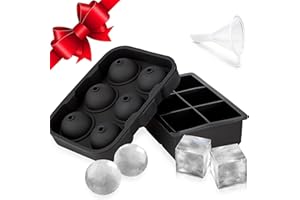 ZALIK Ice Cube Trays Silicone (Set of 2) Whiskey Ice Ball Mold, Large Ice Ball Maker Mold, Round Ice Cube Mold, Sphere Ice Cube Mold, Square Large Ice Cube Tray for Cocktails & Bourbon Easy Release BPA Free