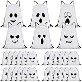 Kacctyen 24 Pcs Halloween Ghost Drawstring Backpack Bulk 12 x 10 Inch Cute Ghost Pattern Treats Bags Trick or Treat Candy Goodie Gift Bags for Halloween Party Favor Supplies
