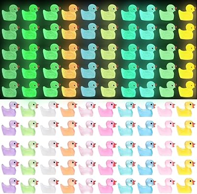 JOLCEEY 120pcs Mini Ducks Glow in the Dark Resin Tiny Ducks Aquarium Dollhouse