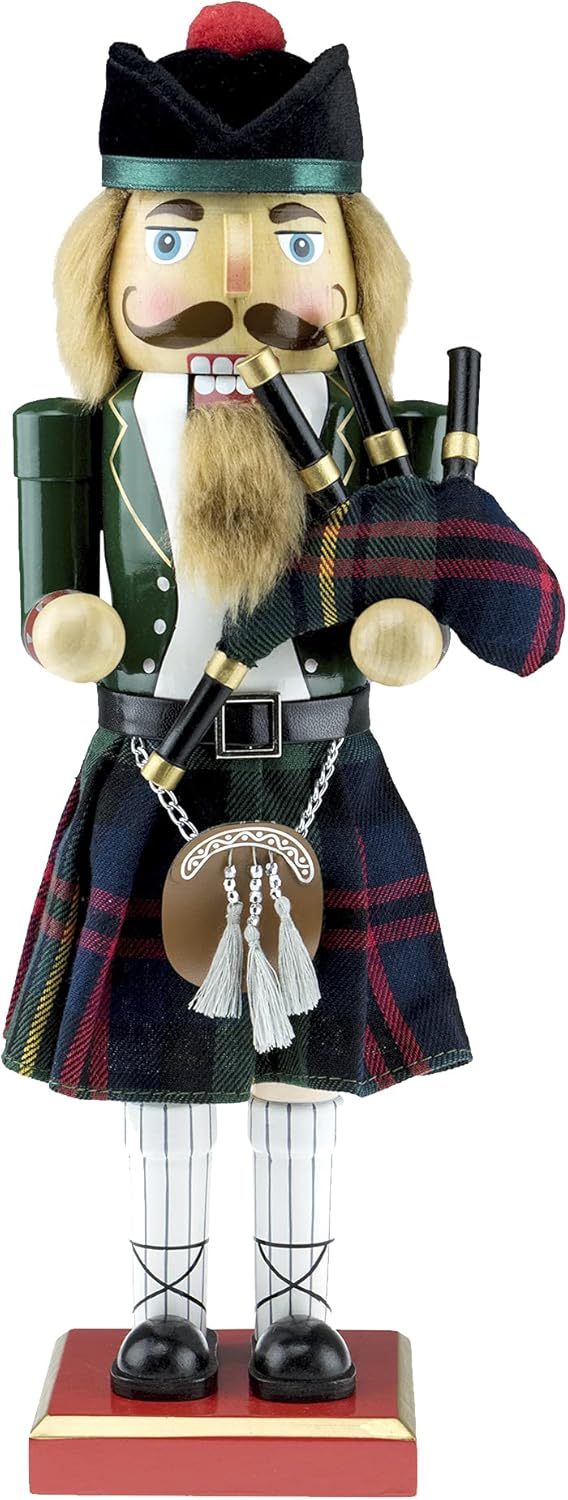 Nutcrackers - Merry Christmas Co. 14 Inch Traditional Wooden Nutcracker, Festive Holiday Tabletop Décor, Green Scottish