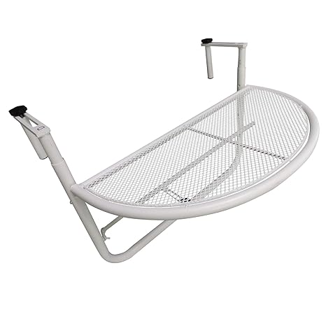 Outsunny Balkonhängetisch Hängetisch höhenverstellbar halbrund Ø30 cm Terrasse Metall Weiß L60 x B45 x H50 cm