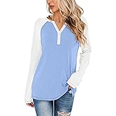 Syellowafter Women Henley Raglan Long Sleeve Color Block Tops Casual Loose Spring Fall Tunic Slouchy Shirts Dressy Blouse