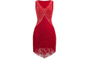 IWEMEK Rhinestones Fringe Tassel Latin Dance Dress for Women Competition Ballroom Dance Costumes Tango Salsa Flapper Dresses