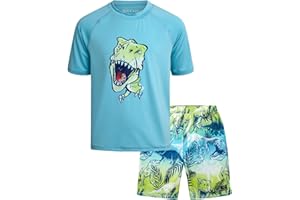 Big Chill Boys Rash Guard Set - 2 Piece UPF 50+ Quick Dry Short Sleeve Swim Shirt and Swim Trunks for Boys (Sizes: 4-14)