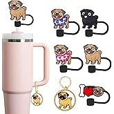 Pug Straw Topper, 10mm (0.4in) Cute Dog Straw Topper, Covers for Stanley Cup - Pug Accessories, Decor, Stuff, Things, Birthday Decoration, Gifts for Lovers, Women, Kids, Girls