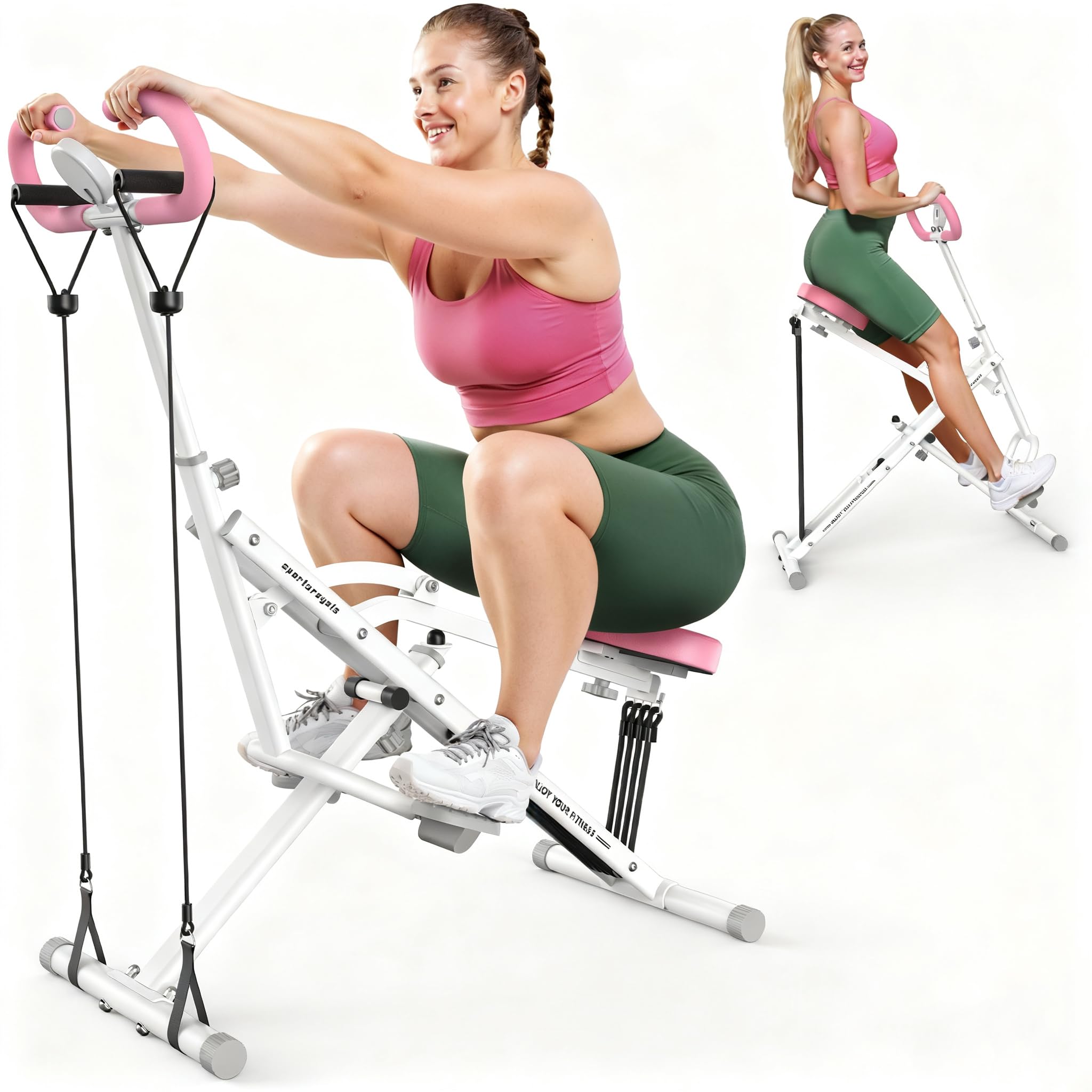 Sportsroyals Squat Machine for Home,Rodeo Core Exercise Machine,330lbs Foldable,Adjustable 4 Resistance Bands,Ride & Rowing Machine for Botty Glutes Thighs,Ab Back/Leg Press Hip Thrust Image