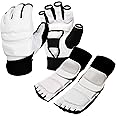 Taekwondo Sparring Gear Gloves Hand and Foot Protectors White Protective Guards Set for Boxing Kickboxing Fit Adult Men Women Kids Training