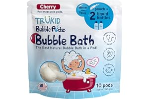 TruKid Bubble Podz Bubble Bath for Kids, Toddlers, & Babies, Tear Free Gentle & Refreshing Bath Bomb for Sensitive Skin with Natural Moisturizers, Non-Toxic, pH Balanced, Cherry Scent (10 Podz)