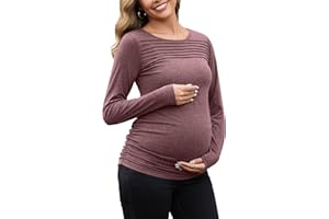 SWEETBUMP Maternity Long Sleeve Tops for Women Pleated Crewneck Pregnancy Shirts Dressy Work Blouses Trendy Basic Tunic