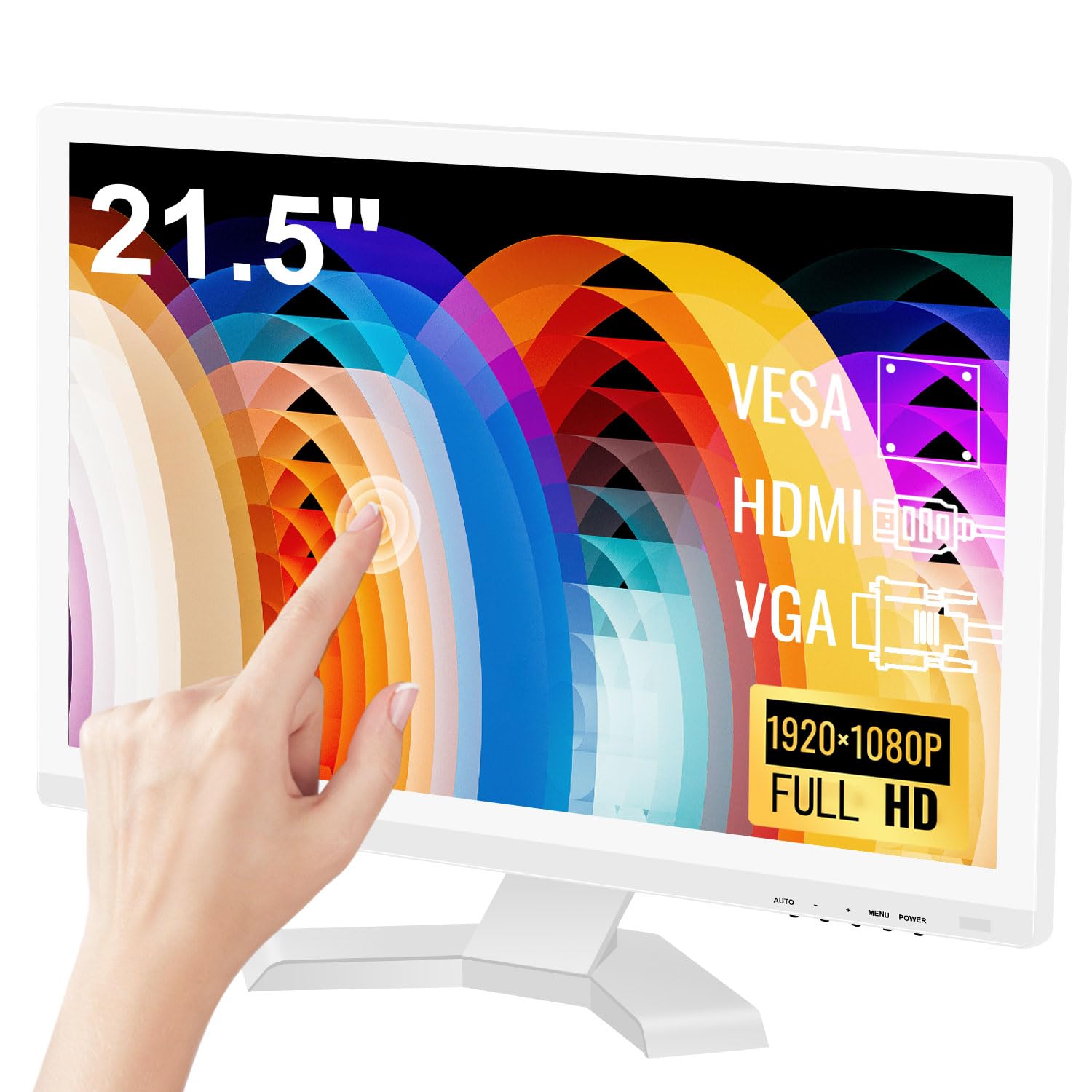 Photo 1 of 21.5 Inch Touchscreen Monitor FHD 1920x1080P, White, 75Hz, Built-in Speakers, HDMI VGA USB Port, 10-Point Computer Touch Screen PC Display, VESA Wall Mountable