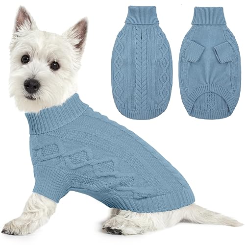 Lelepet Dog Jumper Winter Pullover - Knitted Warm Turtleneck Christmas Sweater for Cold Weather, Soft Knitwear for Small Dogs Boys Girls, Pet Vest Outfit Cat Sweater, Blue, S