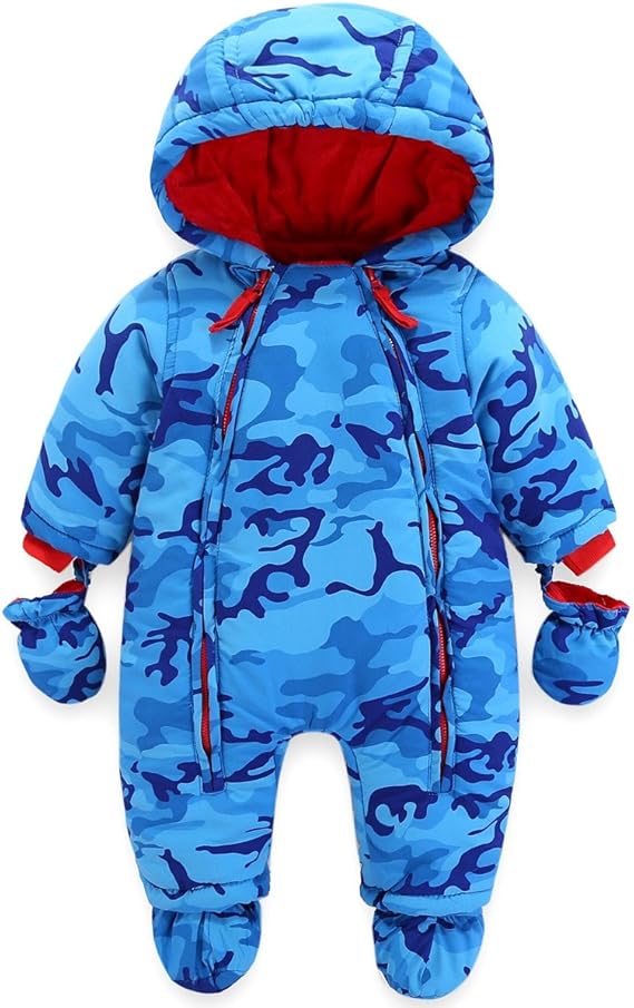 Amur Leopard Baby Schneeoverall Mit Kapuze - Winterstrampler Mit Handschuhen & Füßlingen Für Jungen & Mädchen