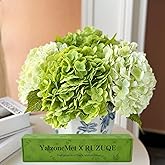 YalzoneMet Hydrangea Artificial Flower Natural Lifelike Real 21 inch Latex Long Stem 2 Light Green+2 Dark Green Hydrangea Flower Bouquets for Home Party Outdoor Wedding Table Centerpiec Decor