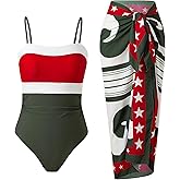 ININSANI Women’s One Piece Swimsuit with Cover Up Set Skirt Retro 2 Piece Bathing Suit Swimwear