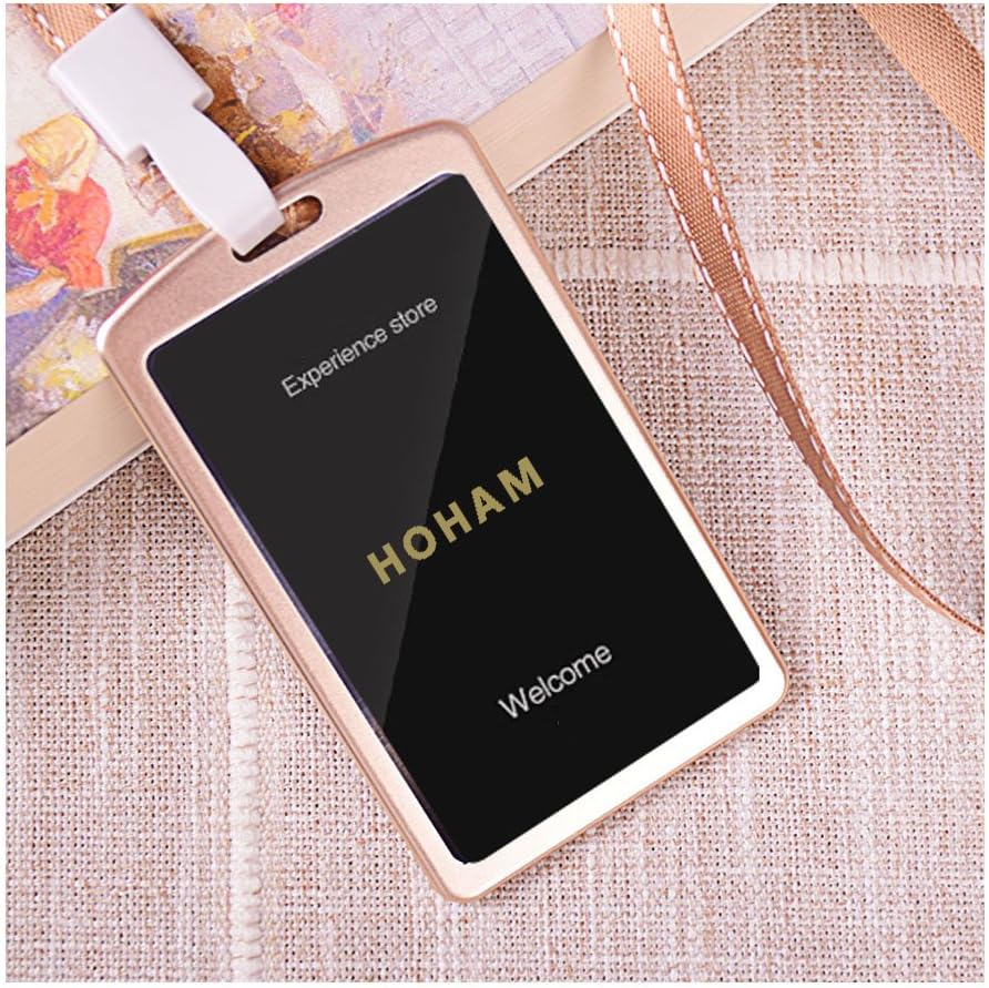 HOHAM Aluminum Badge Holder with Neck Lanyard , Sturdy ,Durable and Slim Lightweight Fit for Work ID,School ID and Door card (Gold)