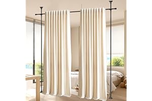 TIEMLET Room Divider Curtain Rod, 3.8-9.7 Feet (H) 30-89 Inches (W) Adjustable, No Drilling Partition Room Dividers, Heavy Duty Hanging Room Divider Space Divider, for Room Separation Privacy Partition, Black