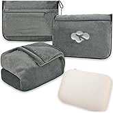 Blanket Pillow for Airplane Travel Essentials - 3 In 1 Travel Blanket and Pillow Set for Women Gifts, Plane Compact with Bag for Long Flight, International Traveler Must Haves Flying Accessories(Gray)