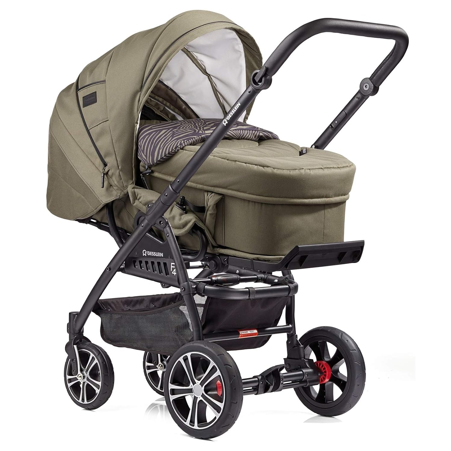 Gesslein Kombi-Kinderwagen F4 Air+ | Gestell: schwarz | Lederschiebegriff: schwarz | inkl. C2-Compact Tragetasche | Design: 068068