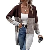 Blostirno Womens Striped Long Open Cardigan Sweaters Long Sleeve Contrast Color Knitted Coat Outerwear