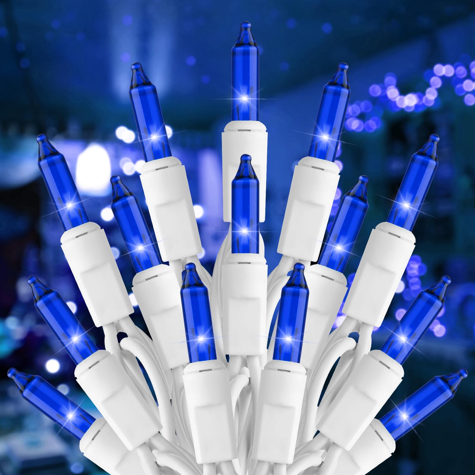 Photo 1 of ***some bulbs need to be replaced****Brightown Blue Christmas Mini String Lights, 100-Count 26.5ft Incandescent Bulb Halloween Fairy Lights for Indoor Holiday Decor, Christmas Tree Garland Wedding Party Multi-Use Decoration, White Wire