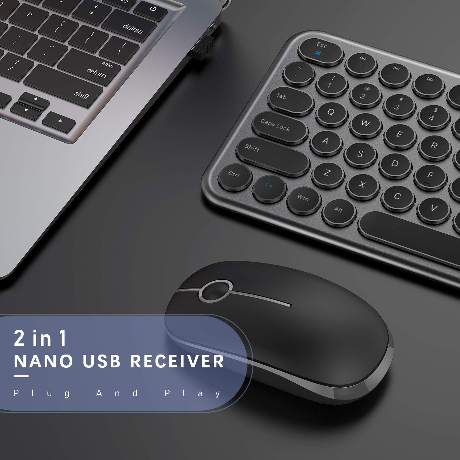 Wireless Keyboard and Mouse Combo, Jelly Comb 2.4G Slim Ergonomic Quiet Keyboard and Mouse with Round Keys for Windows, Laptop, PC, Notebook-Black and Gray: Computers & Accessories