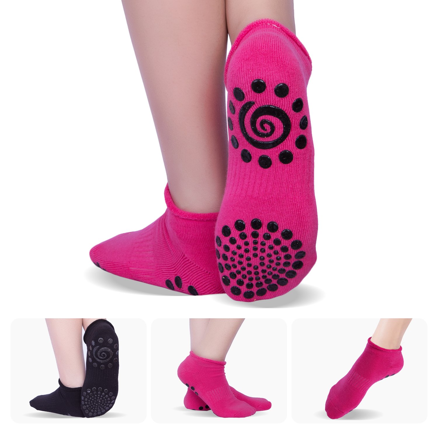 Yoga Socks for Women Non Slip Socks with Grips，Pilates, Barre, Bikram Workout Socks Non Skid 3 Pairs Cotton，Size4.5-10