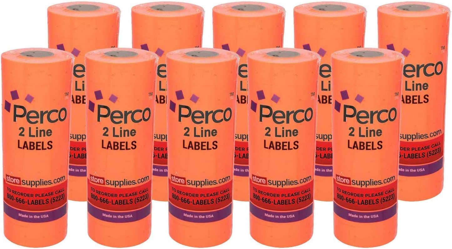 White Labels for Perco 2 Line Labeler Gun - 1 Sleeve, 6, 000 Labels- with Bonus Ink Roll : Office Products
