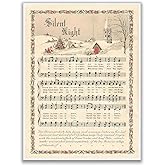Vintage Christmas Carol Print, Silent Night Traditional Hymn Poster, Cottagecore & Rustic Winter Decor 8x12in Unframed