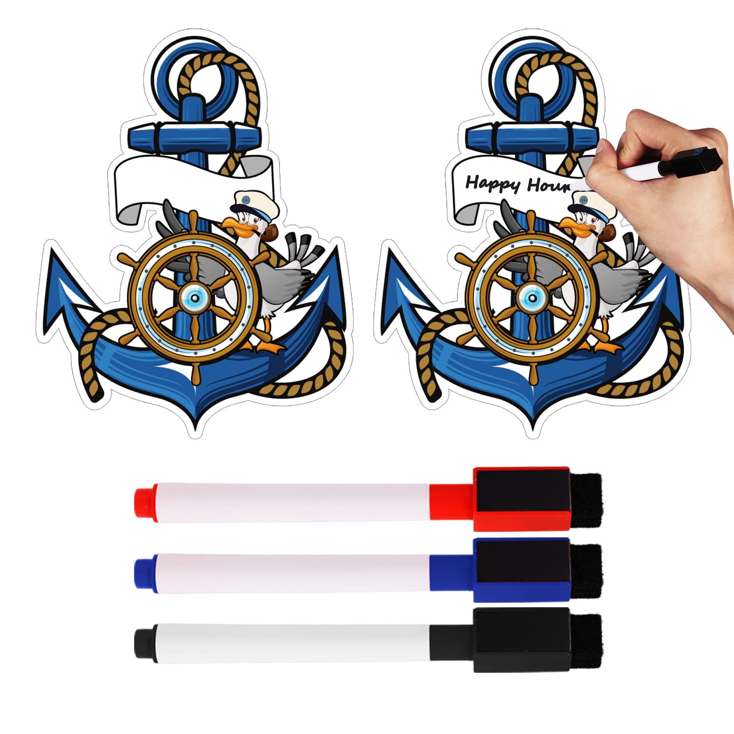 SAVITA 2pcs Cruise Door Magnets, Anchor Cruise Door Magnets with 3pcs Markers Cruise Door Decorations Cruise Magnets for Cruise Door Refrigerator Carnival Party