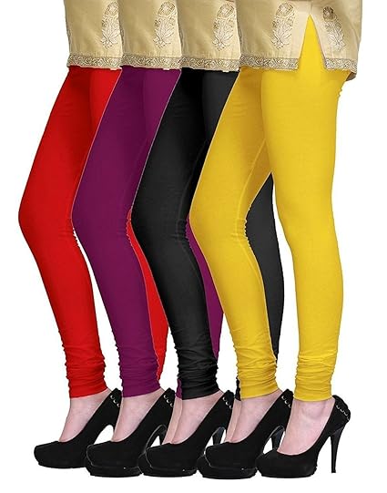 Seona 'V' Cut Women Leggings 'Cotton' 'Churidar' Combo Pack (RED,PURPLE,BLACK & YELLOW)