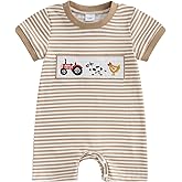 SAYOO Infant Baby Boy Romper Farm Animal Embroidery Patch Romper Jumpsuit One Piece Plaid Summer Playsuit Country Clothes
