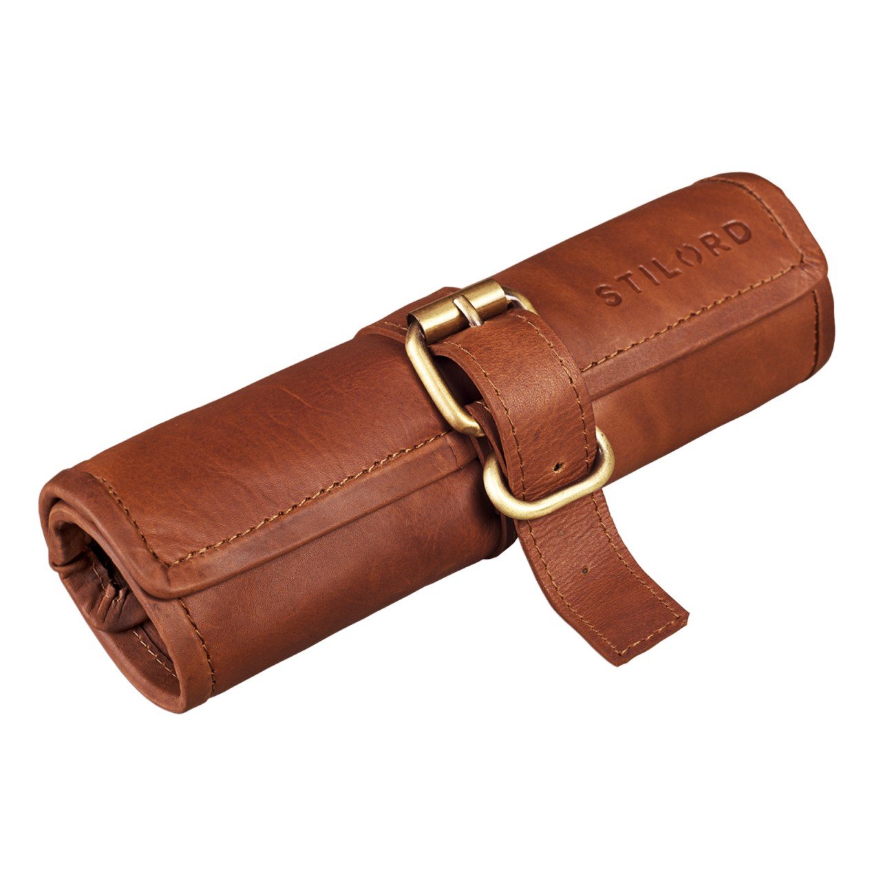 STILORD 'Felix' Pen Case Leather Vintage Style Stationery Pencil Pouch Bag Office College Artist Buffalo Leather, Colour:Light Cognac Brown