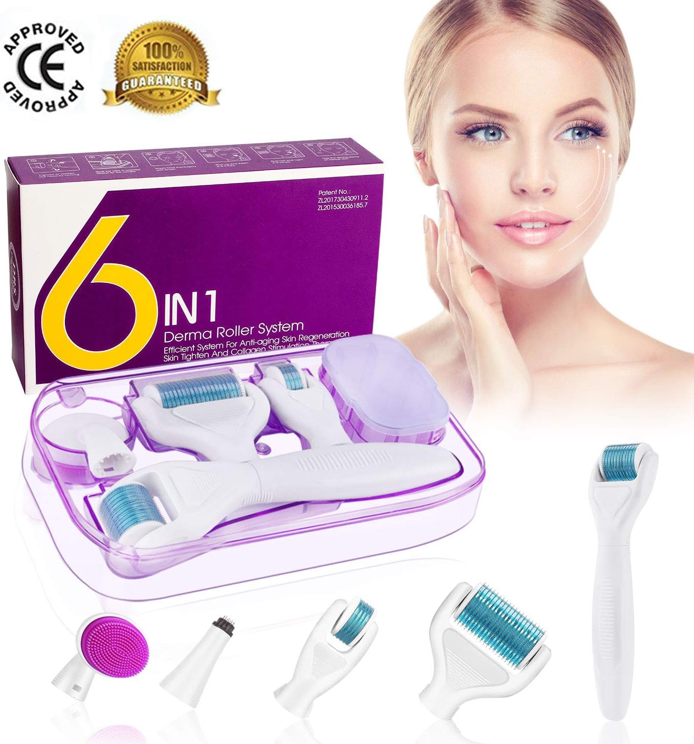 Derma Roller,Winpok Microneedle Dermaroller for Face Facial Wrinkles Hair Loss Stretch Marks Hair Regrowth Professional Derma Needling Kit with Case (White)