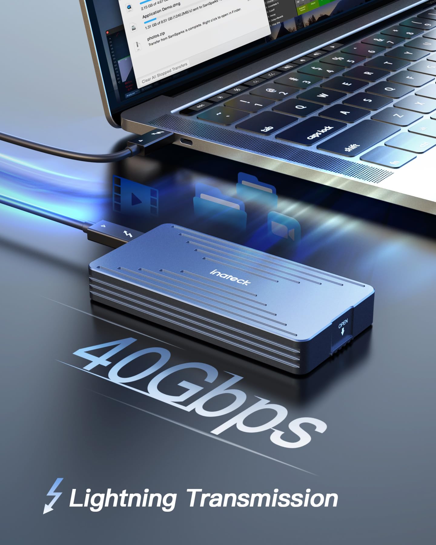 Inateck 40Gbps M.2 NVMe SSD-Gehäuse, Aluminium Festplattengehäuse, USB4.0/Thunderbolt 4, werkzeuglose Installation für windows 8/10/11, Mac OS, unterstützt 2230/2242/2260/2280 SSDs, M-Key, FE2028 2