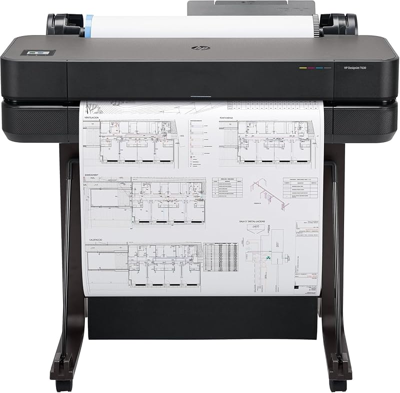 DesignJet T630 Stampante per Grandi Formati da 61 cm 5HB09D, Formati supportati da A4 ad A1, velocità 76 Pagine A1 all’Ora, Gigabit Ethernet, USB, Wi-Fi, Garanzia 1 Anno, Edizione 2025, Nero