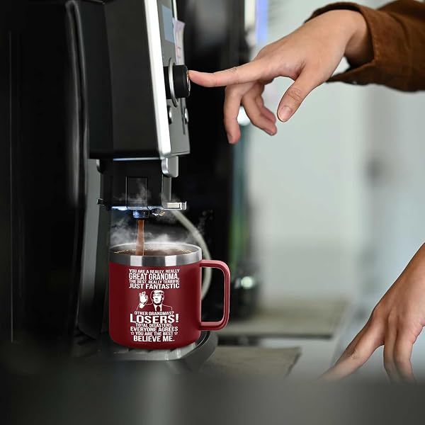 GIFTS FOR GRANDMA FROM GRANDDAUGHTER, GRANDSON, GRANDCHILD – GRANDMA GIFTS FOR CHRISTMAS, GRANDPARENTS DAY, BIRTHDAY, MOTHERS DAY – GRANDPARENTS MUG 14OZ,BURGUNDY INSULATED STAINLESS STEEL