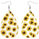 Zokola Sunflowers Leather Drop Earrings Set, Pretty Blooms Yellow Sunflower Lightweight Teardrop Earrings Leather Dangle Earrings For Women Friends Wedding Jewelry
