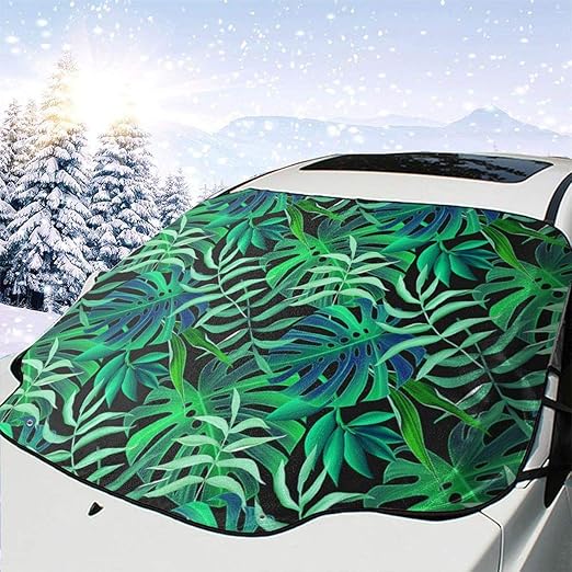 Goodluckfour Bright Green Leaves Car Windshield Cover, Snow