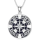 Reaii Natural Blue Sandstone Compass Pendant Necklace for Women 925 Sterling Silver Genuine Blue Sandstone Jewelry Gifts for Her