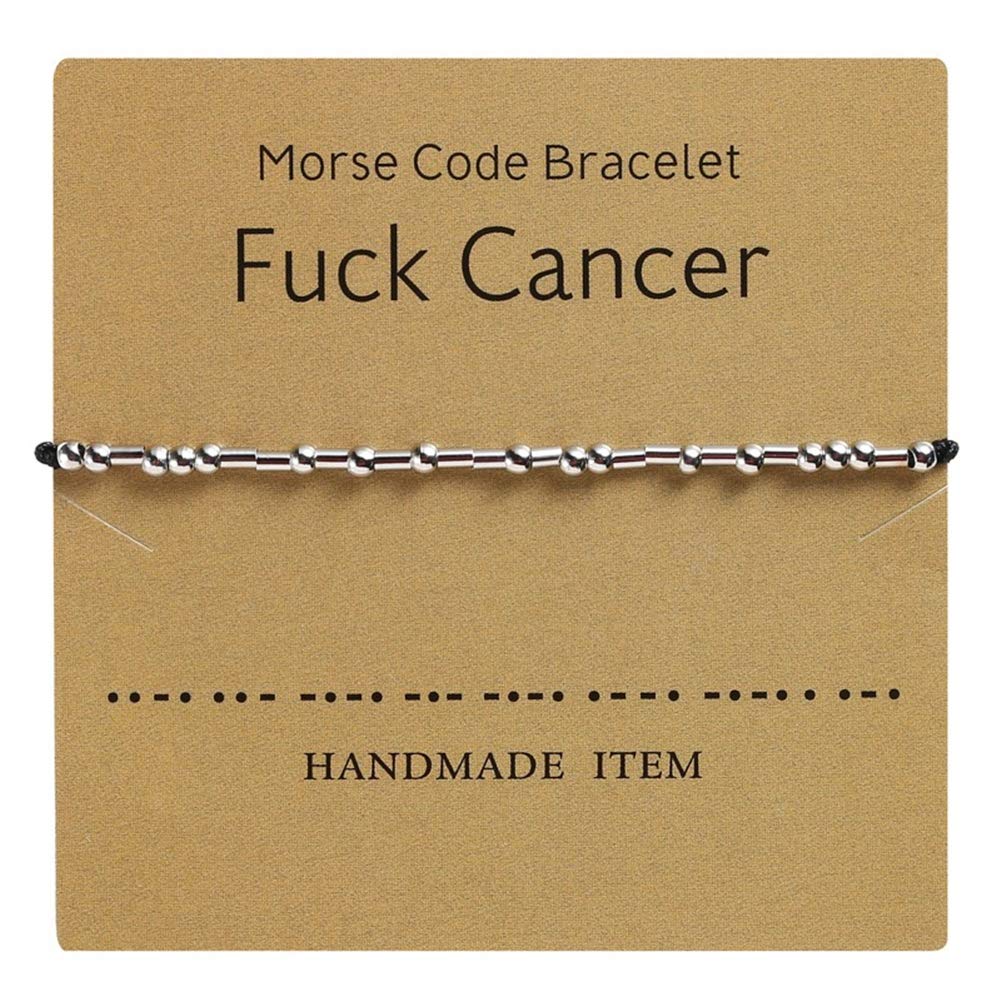 AILUOR Morse Code Bracelet Silver Plated Beads on Silk Cord Friendship Bracelet Gift for Her, Secret Message Gift Morris Jewelry for Women Men, Present for Her Him (Fuck Cancer)